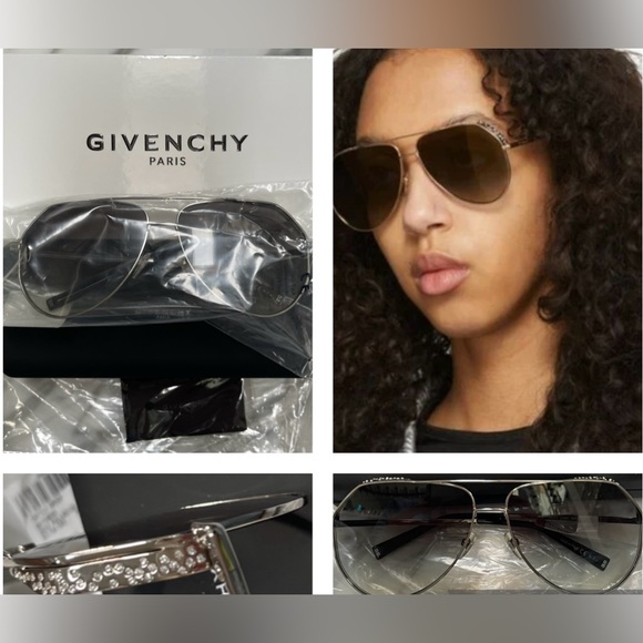 GIVENCHY SILVER  RHINESTONE PILOT AVIATOR SUNGLASSES - Picture 10 of 16